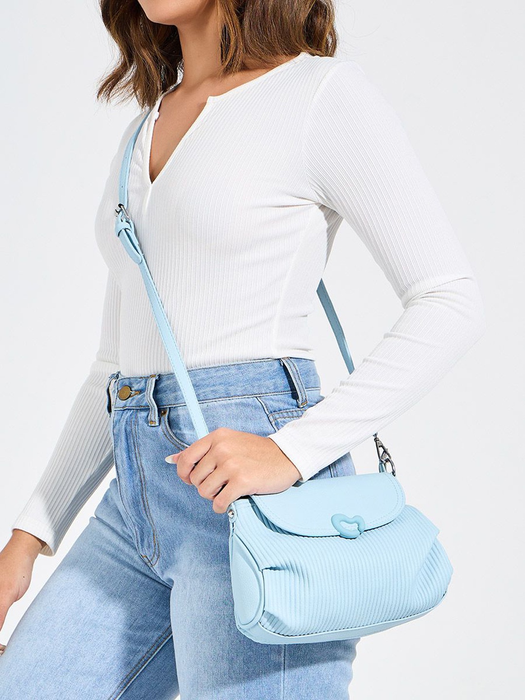 

Styli Textured Structured Shoulder Bag, Blue