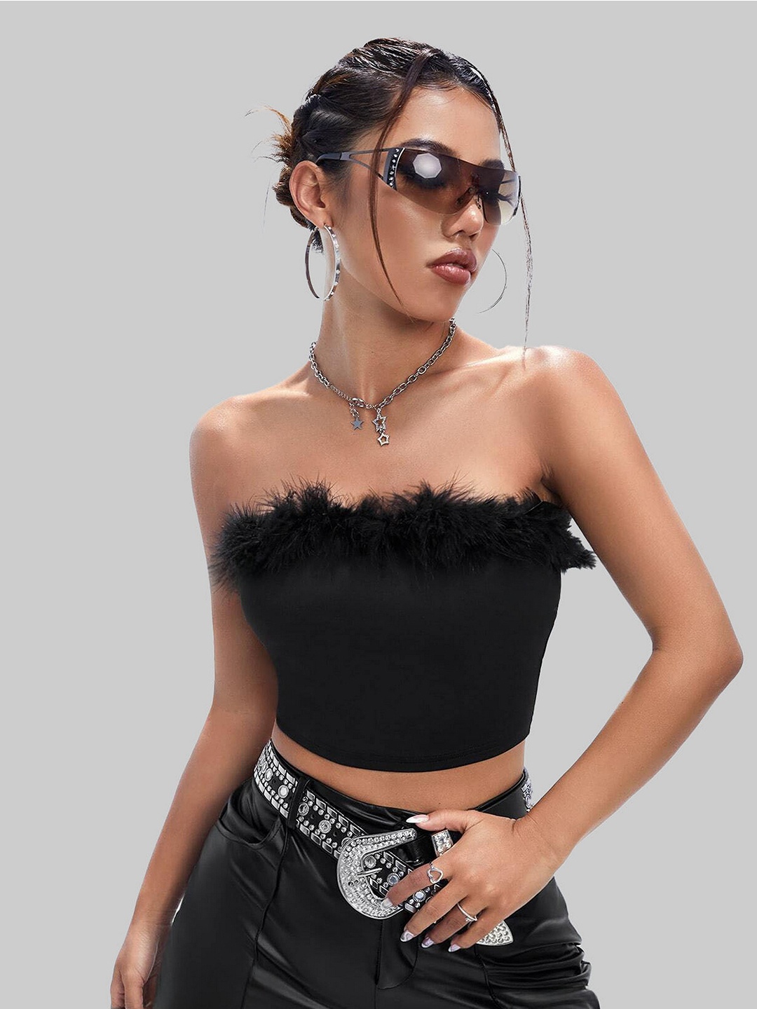 

Tivante Women Solid Strapless Cotton Top, Black
