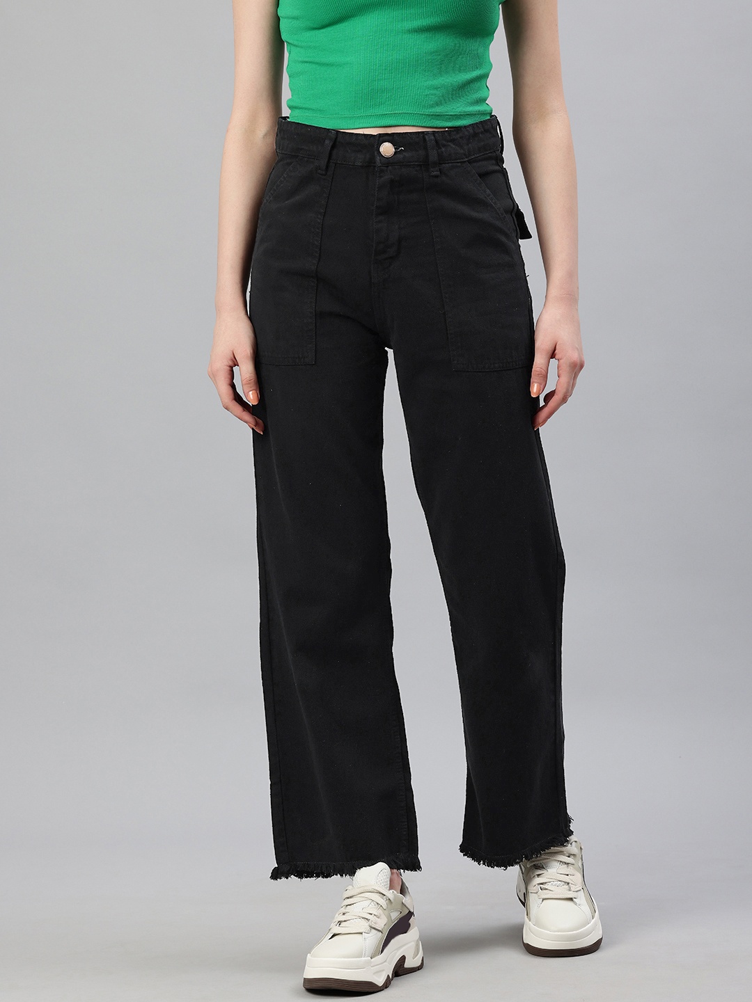 

ADBUCKS Wide Leg High-Rise Jeans, Black
