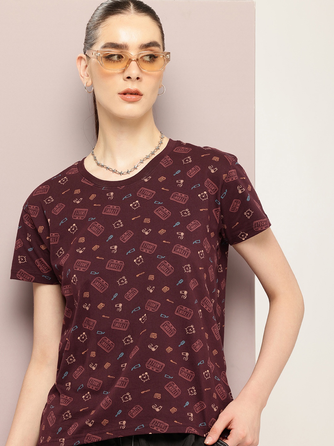 

DILLINGER Printed Boxy Pure Super Combed Cotton T-shirt, Burgundy