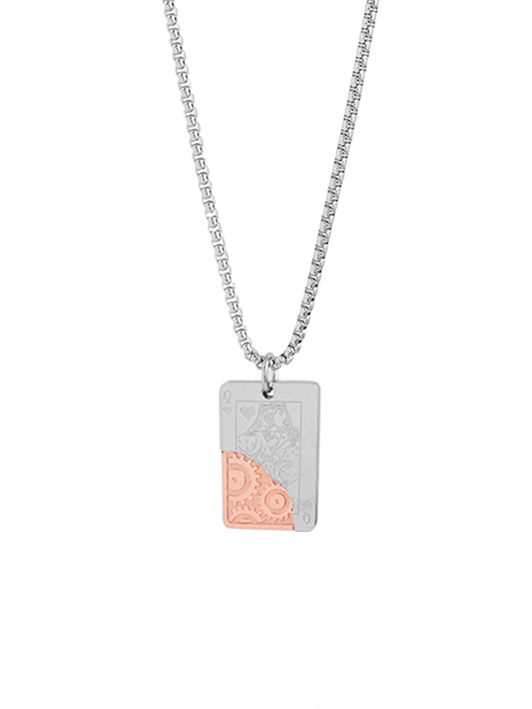 

SWASHAA Men Javier Silver-Plated Stainless Steel Square Pendant with Chain