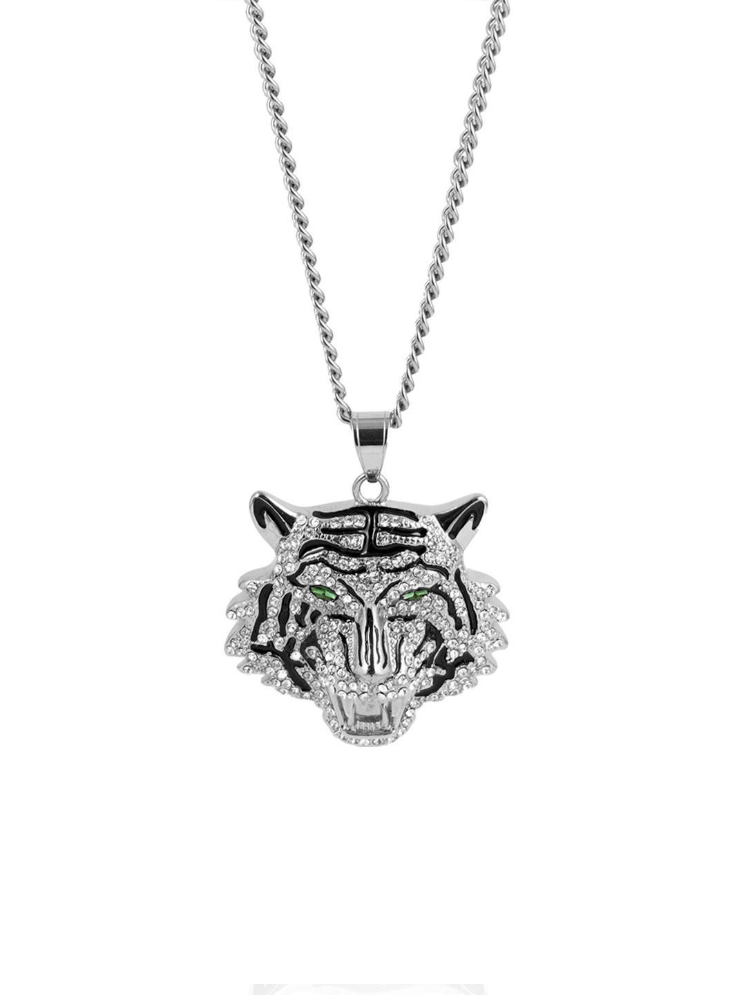

SWASHAA Men Birendra Silver-Plated Stainless Steel Cubic Zirconia Pendant with Chain