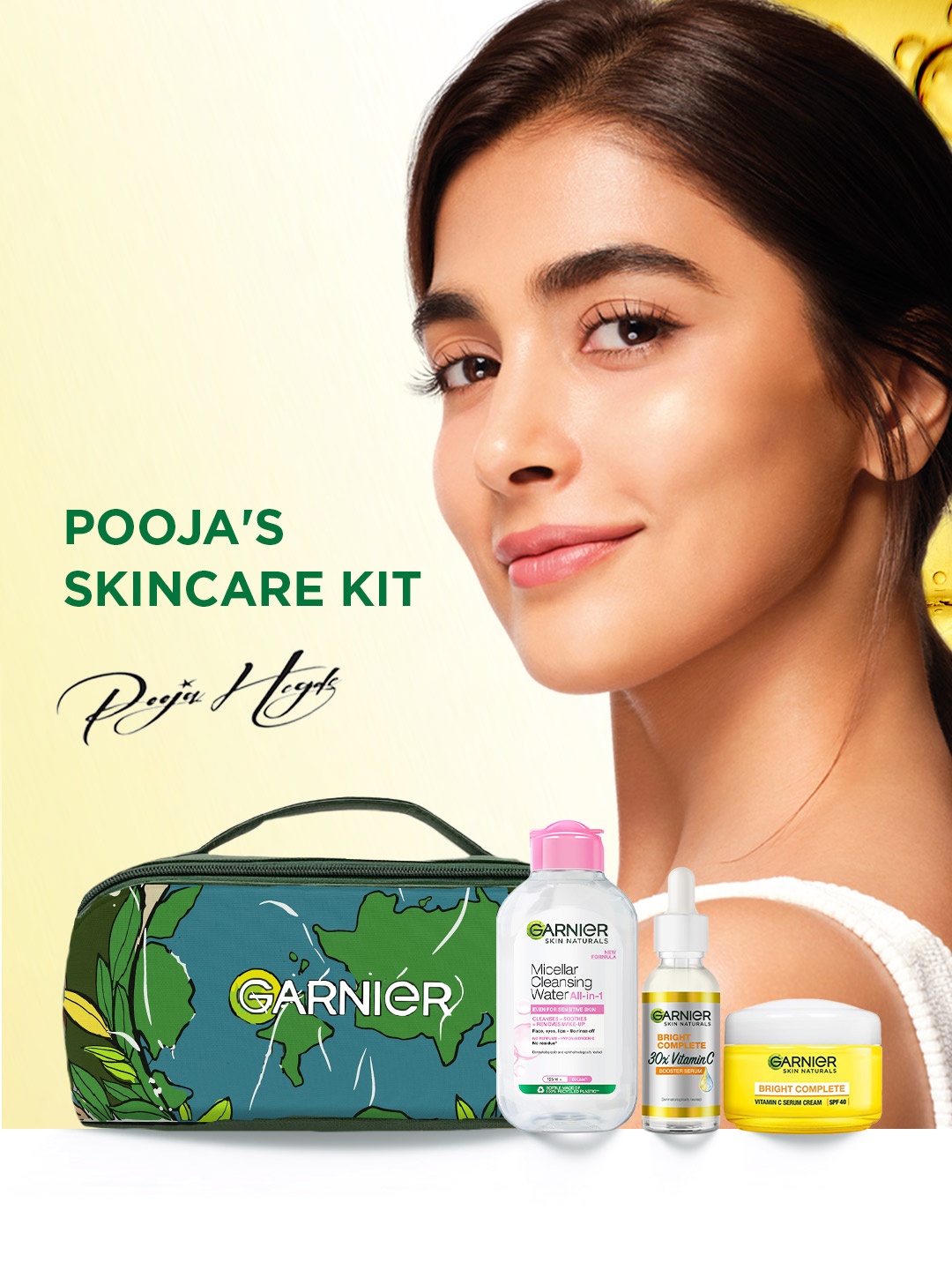 

Garnier Pooja's Kit - Micellar Water 125ml + Bright Complete Serum 30ml + Day Cream 45g, Yellow