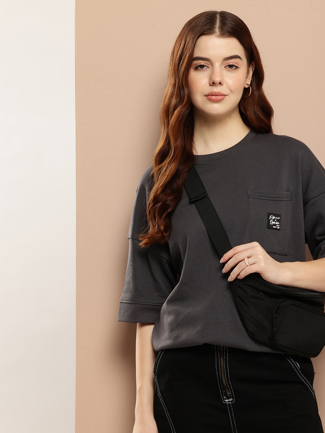 

Difference of Opinion Women Oversized Drop Shoulder Ultra Soft Drapey Cotton T-Shirt, Grey