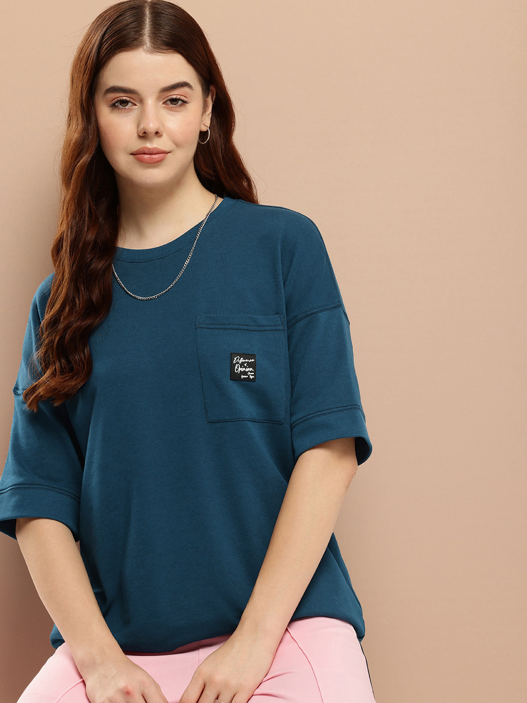 

Difference of Opinion Women Oversized Drop Shoulder Ultra Soft Drapey Cotton T-Shirt, Blue