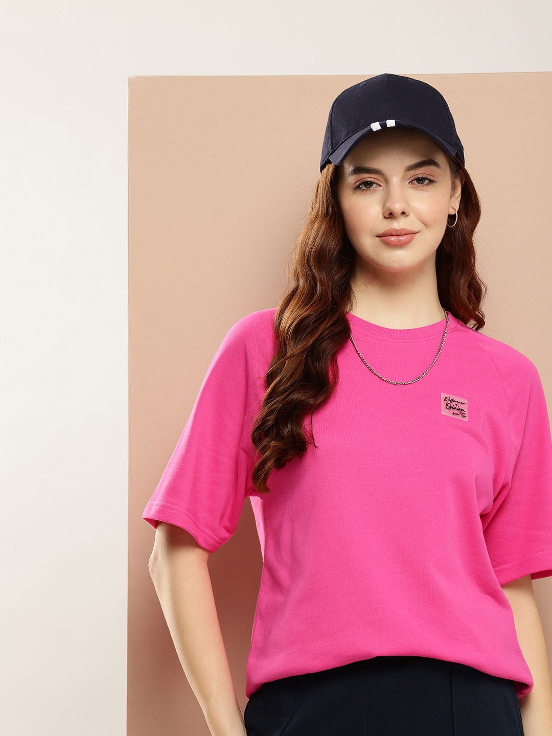 Difference of Opinion Women Solid Ultra Soft Drapey Cotton Raglan T-Shirt, Rose