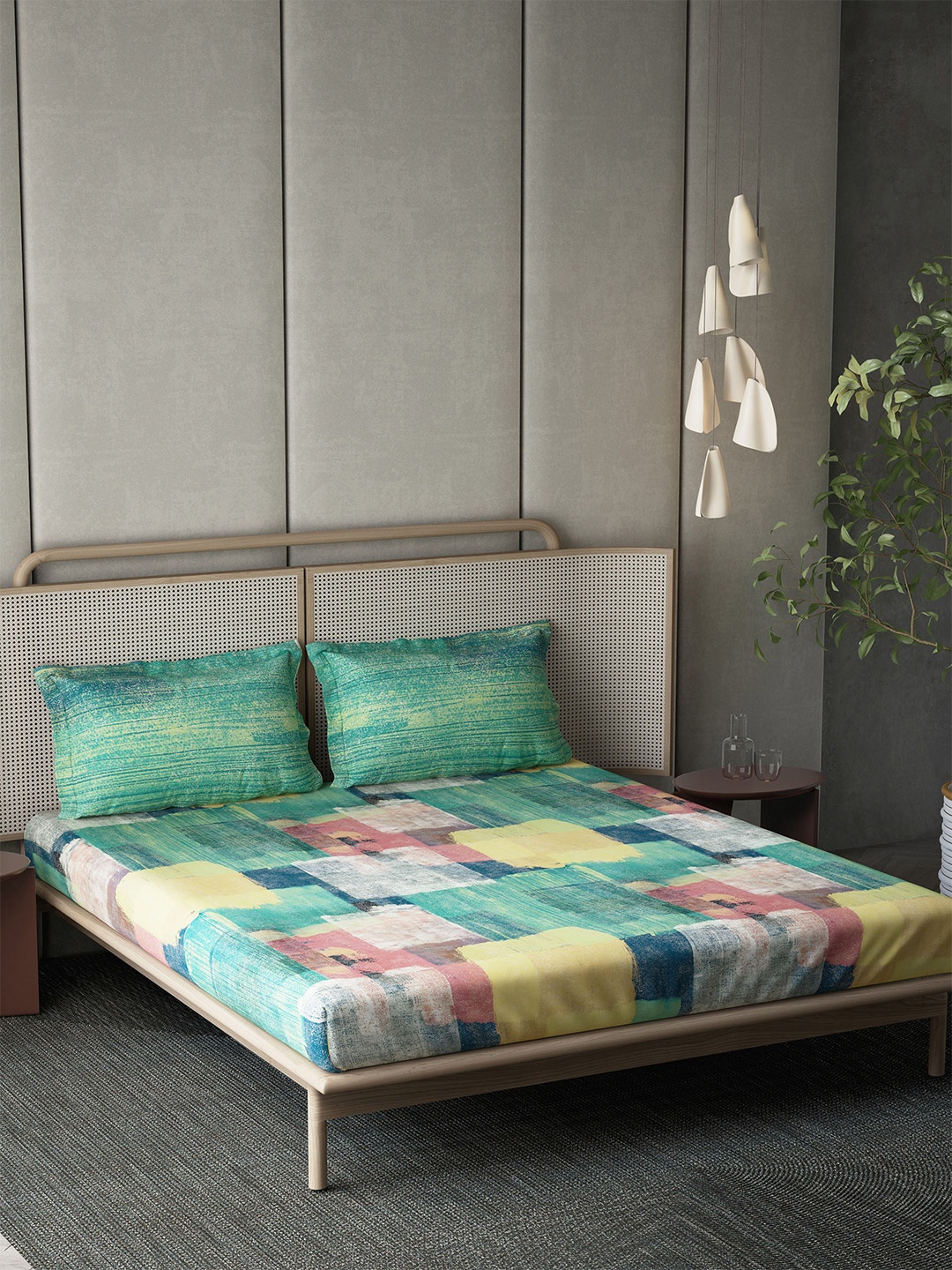 

DDecor Blue & Yellow 144 TC Pure Cotton King Bedsheet with 2 Pillow Covers