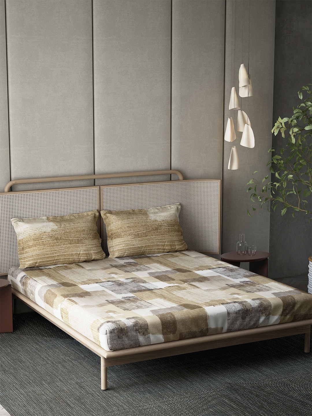 

DDecor Brown & Grey Abstract 144 TC Pure Cotton King Bedsheet with 2 Pillow Covers