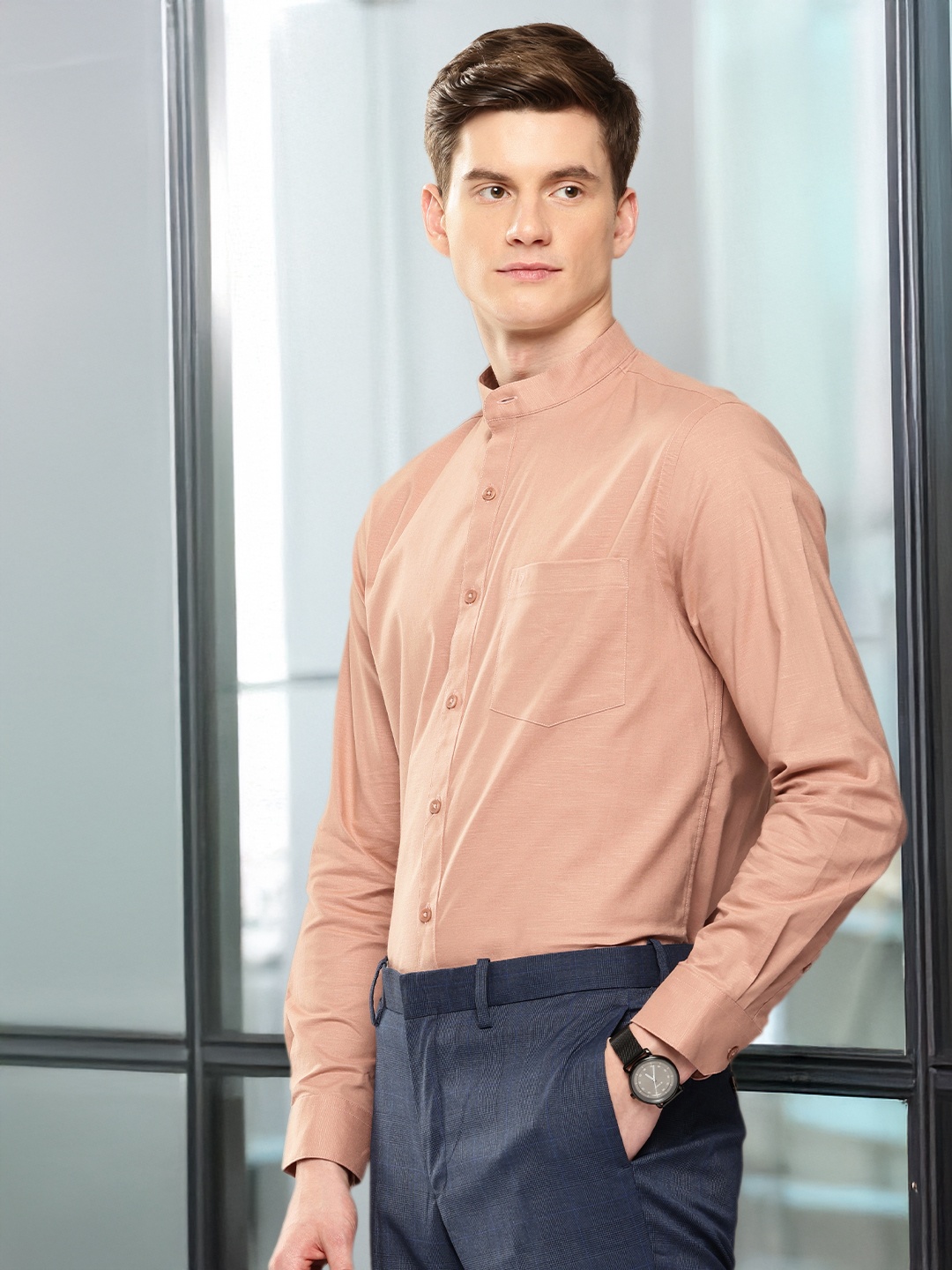 

INVICTUS Slim Fit Band Collar Formal Shirt, Rose