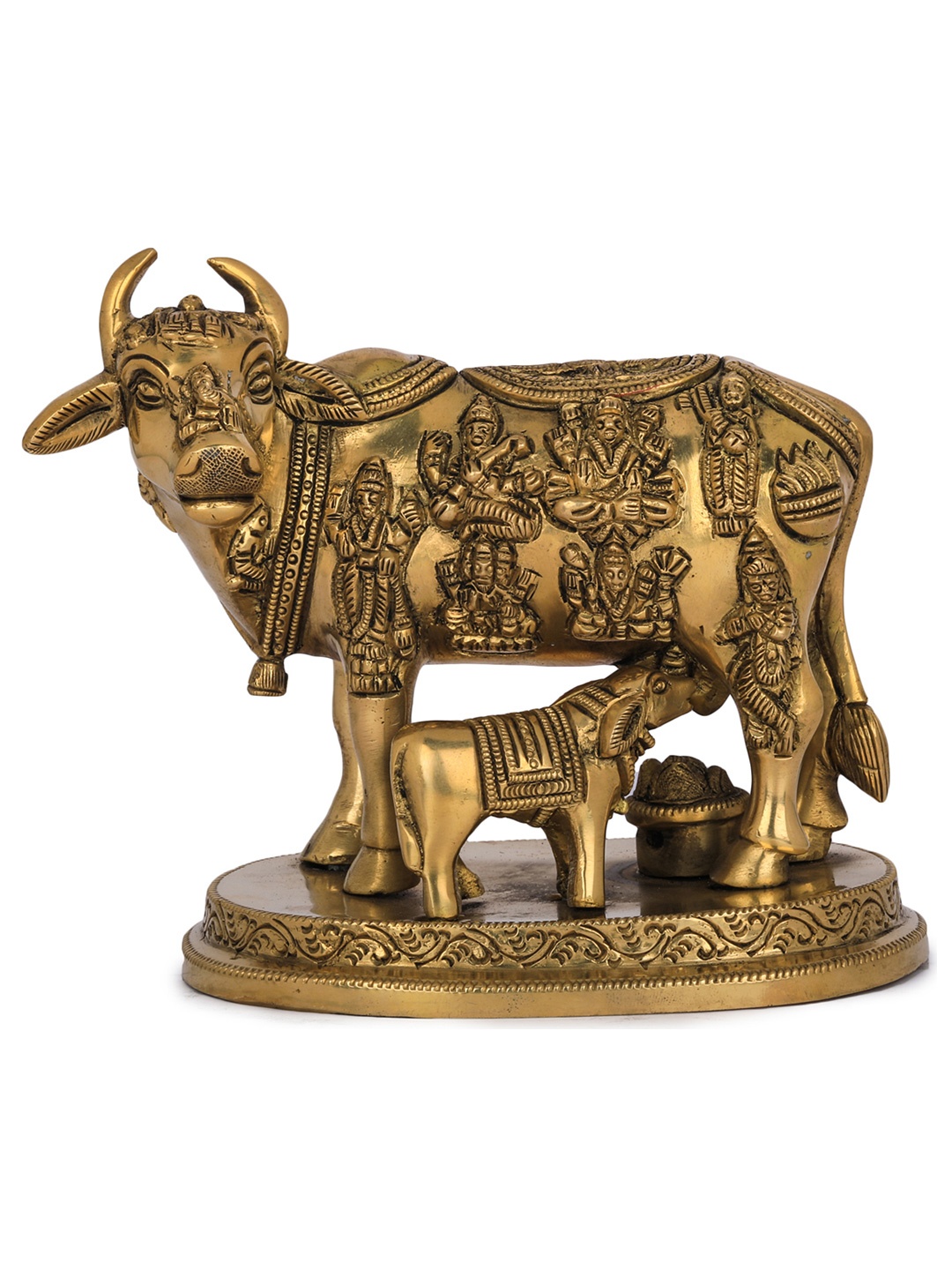 

Exotic India Gold Toned Cow and Calf In Brass Religious Idol Showpiece