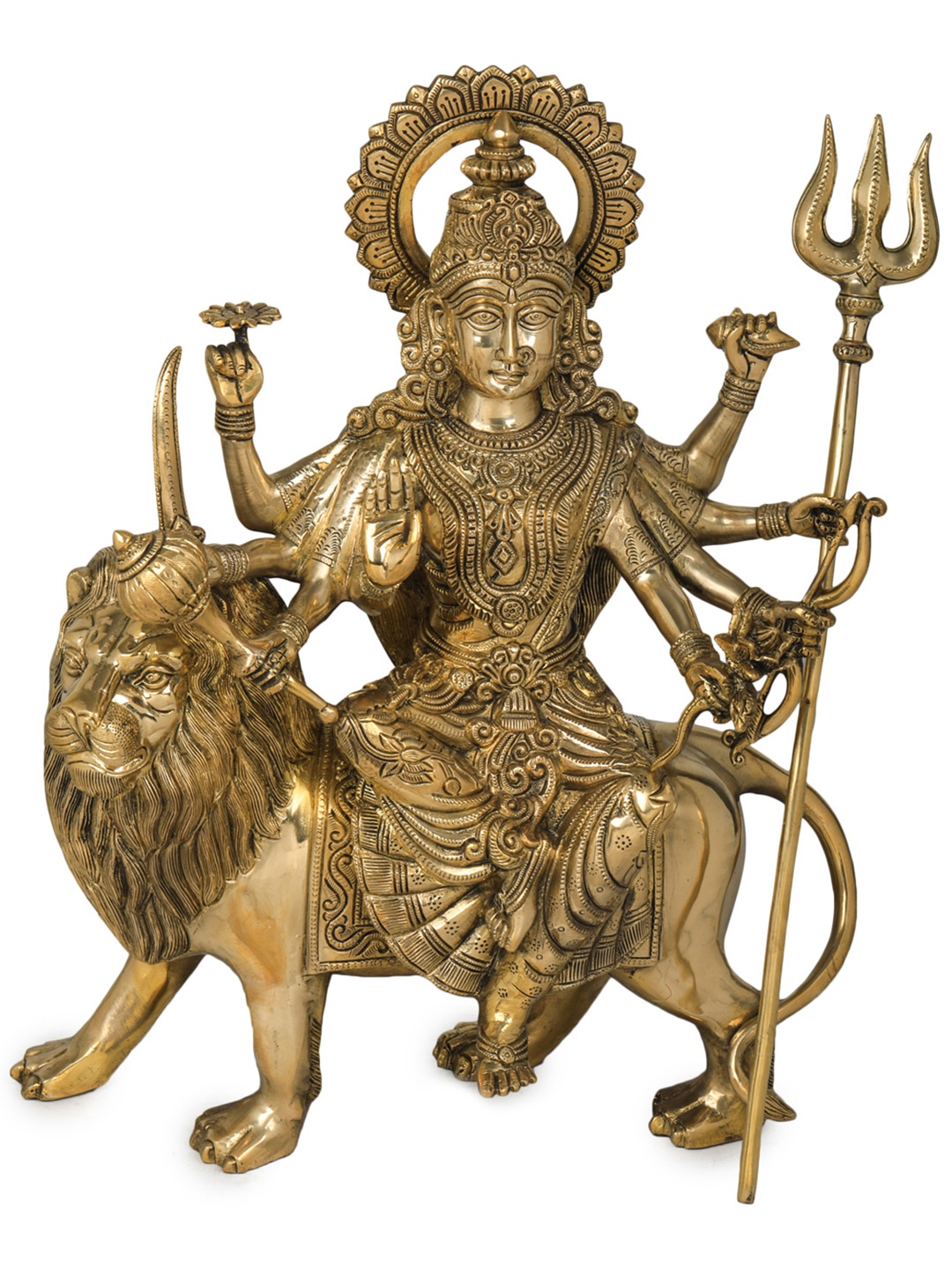 

Exotic India Gold-Toned Simhavahini Goddess Durga Religious Idol Showpiece