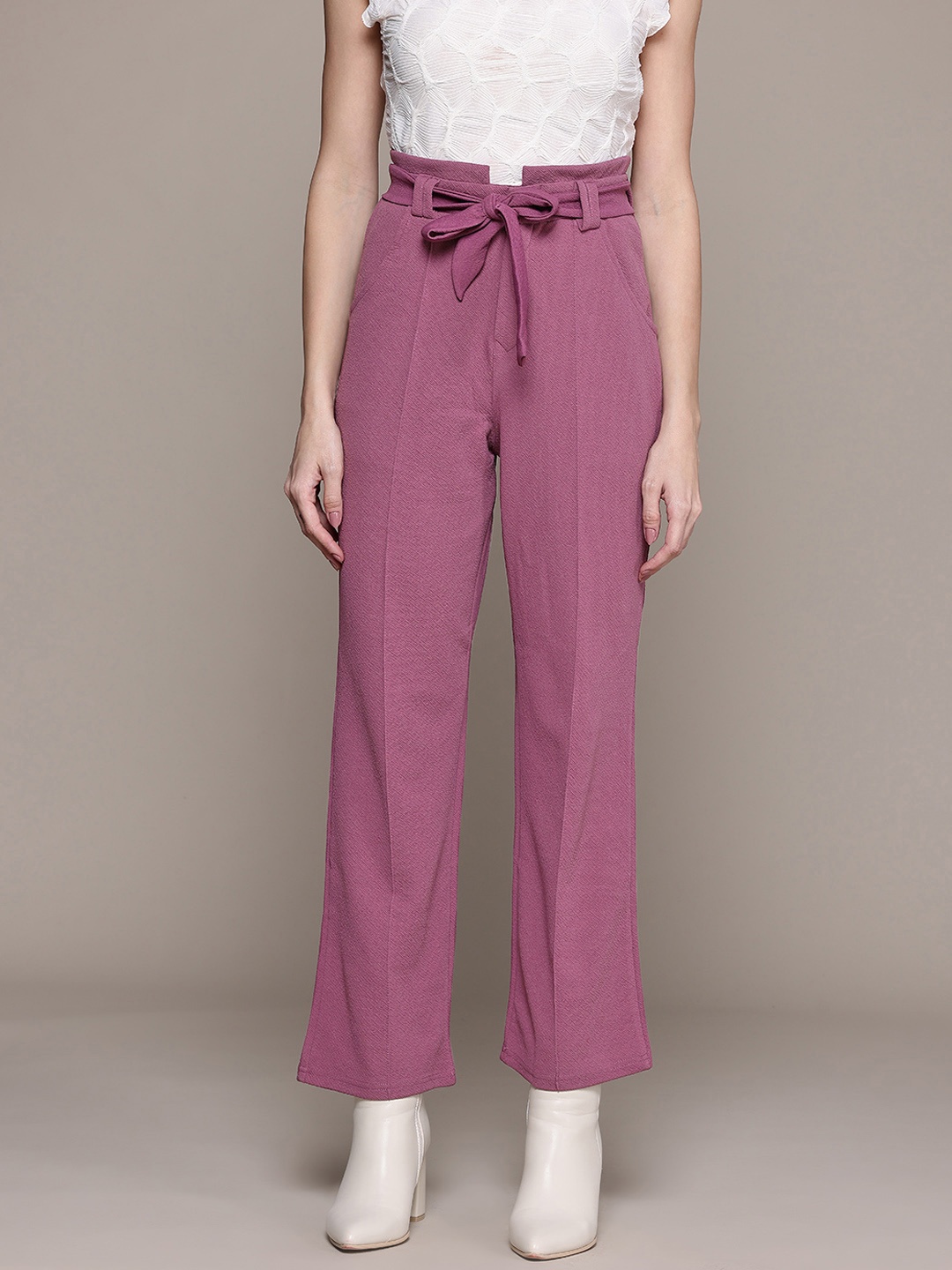 

Roadster Smart High-Rise Wrinkle Free Trousers, Pink