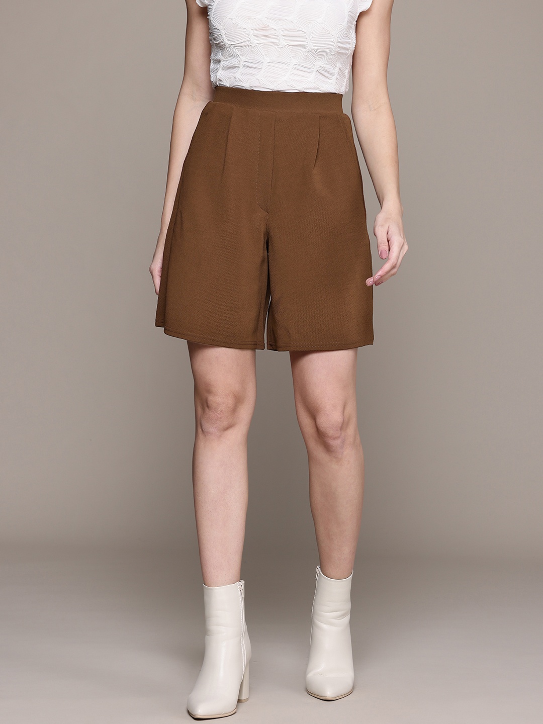 

Roadster Loose Fit High-Rise Shorts, Coffee brown