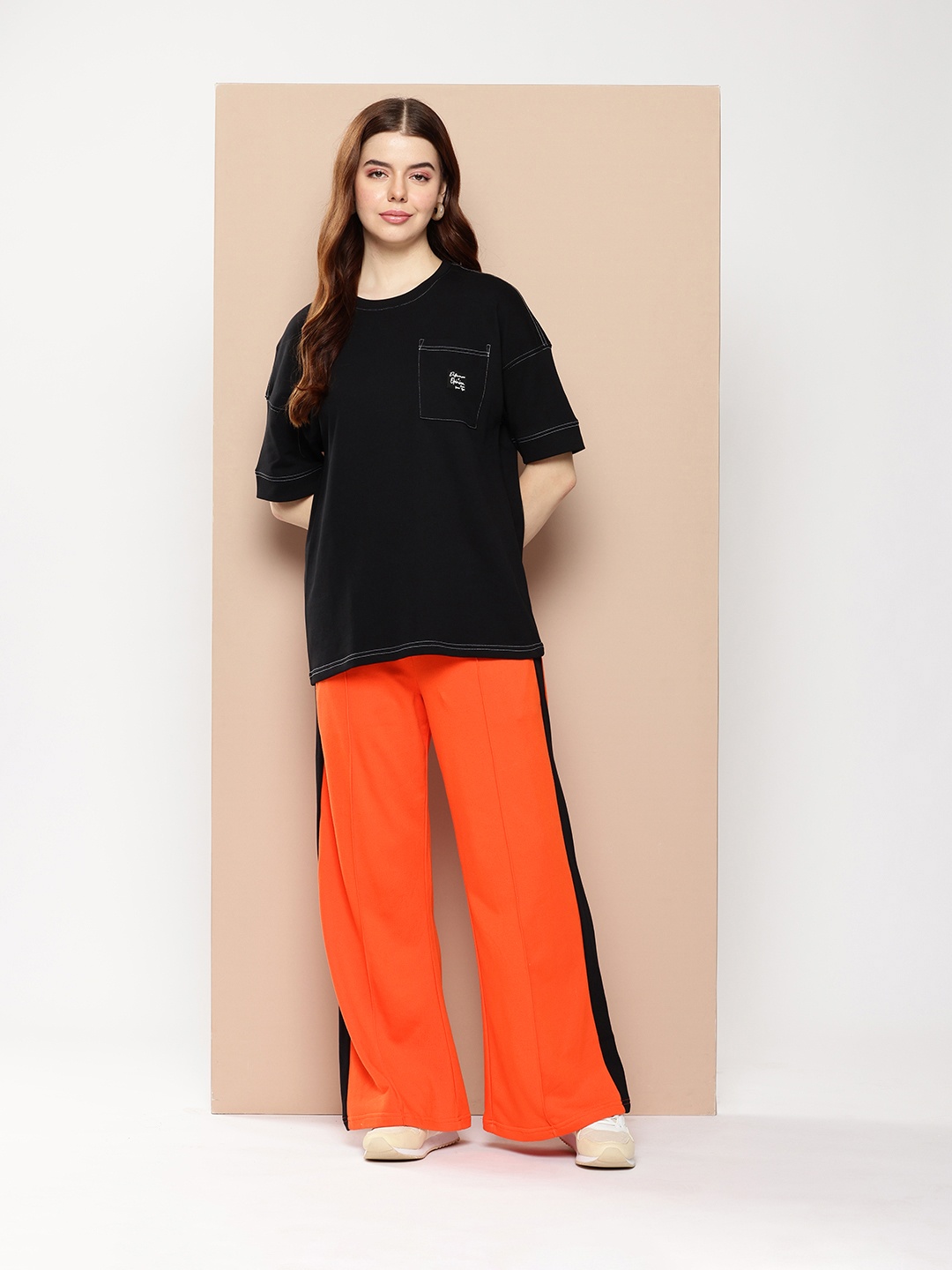 

Difference of Opinion Women Oversized Drop Shoulder Ultra Soft Drapey Cotton Co-Ords Set, Black