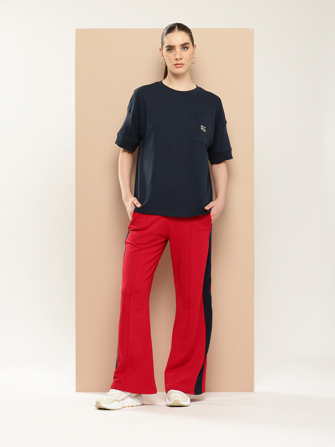 

Difference of Opinion Women Oversized Drop Shoulder Ultra Soft Drapey Cotton Co-Ords Set, Navy blue
