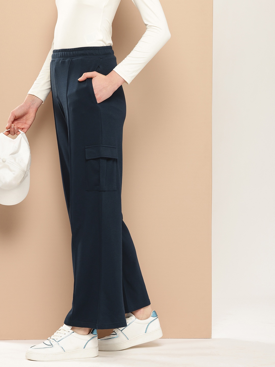 

Difference of Opinion Women Ultra Soft Drapey Cotton Extra Baggy Korean Pant, Navy blue