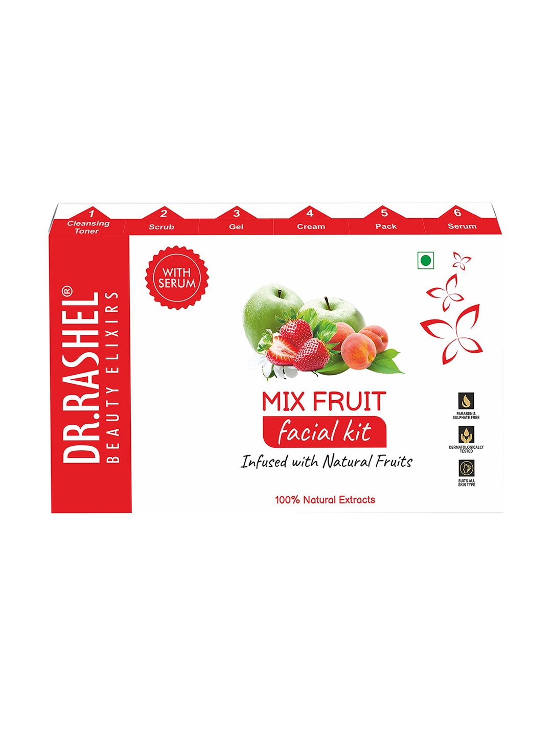 

DR.RASHEL Mix Fruit Facial Kit - Enhances Glow & Smoothness - 140g, Red