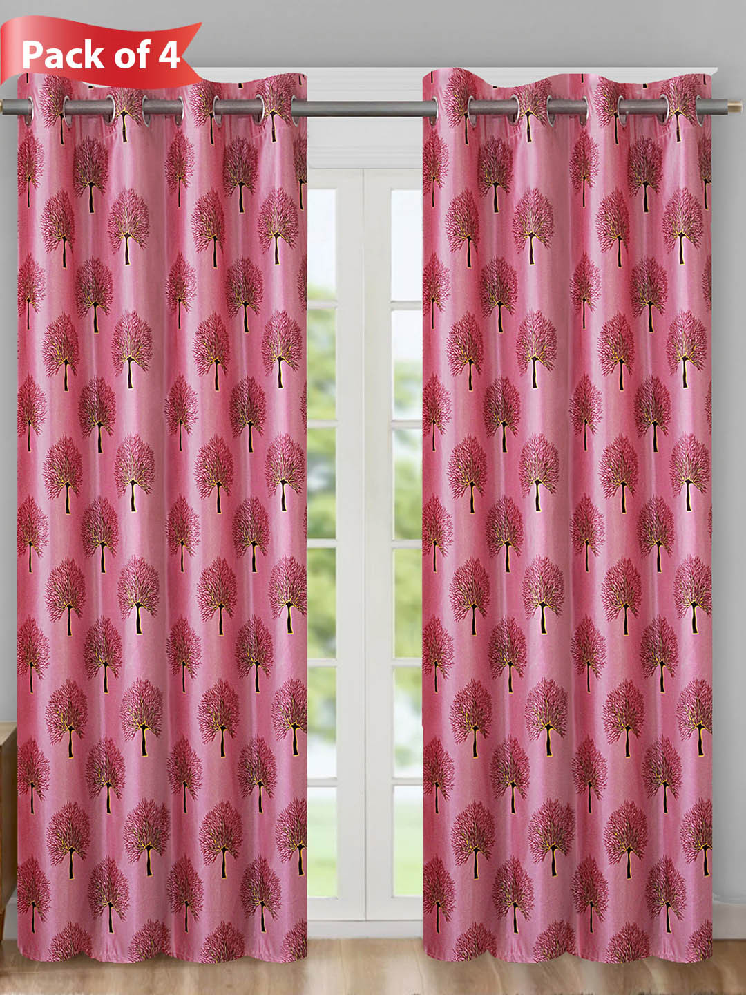 

Aura Pink & Black 4 Pieces Floral Printed Door Curtains