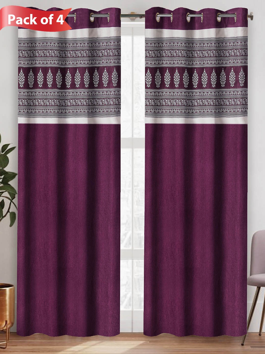 

Aura Purple & White 4 Pieces Ethnic Motifs Long Door Curtains