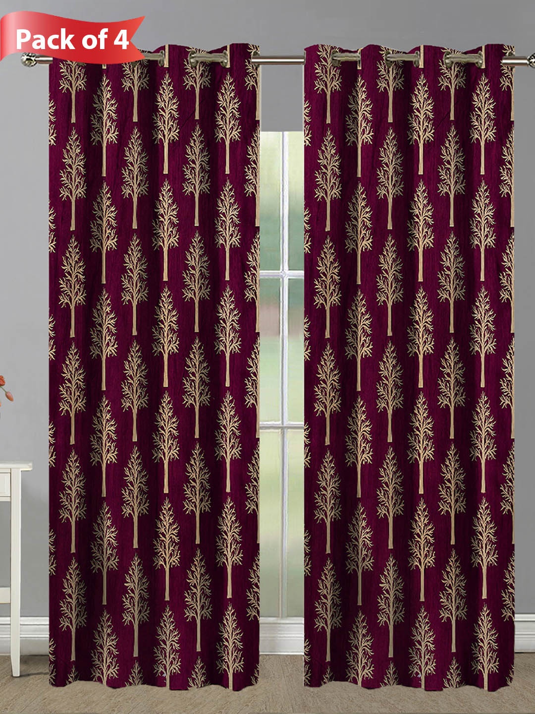 

Aura Purple & Cream-Coloured 4 Pieces Floral Room Darkening Door Curtains