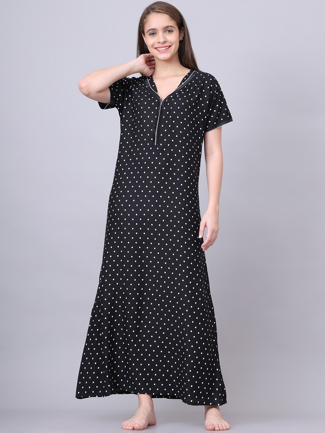 

Aartej Printed Maxi Nightdress, Black