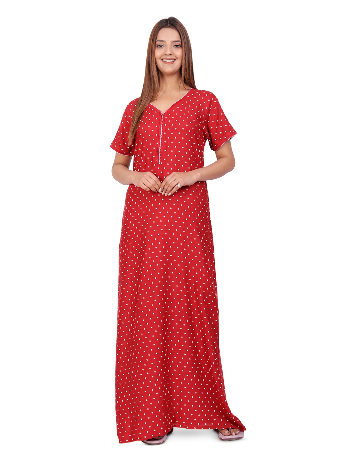 

Aartej Printed Maxi Nightdress, Red
