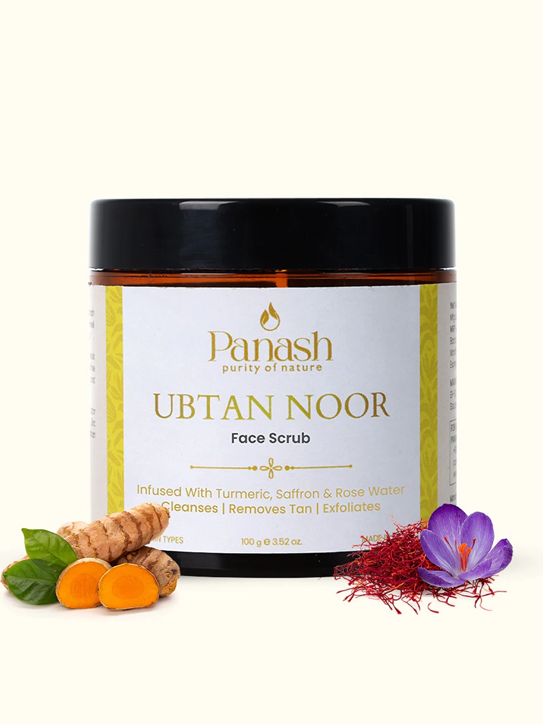 

PANASH Ubtan Noor Rose Water Turmeric & Saffron Infused Face Scrub- 100g, White