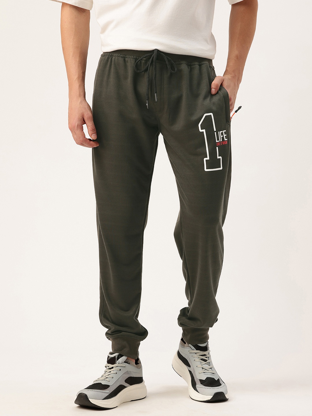 

Sports52 wear Men Slim Fit Typography Printed Joggers, Olive
