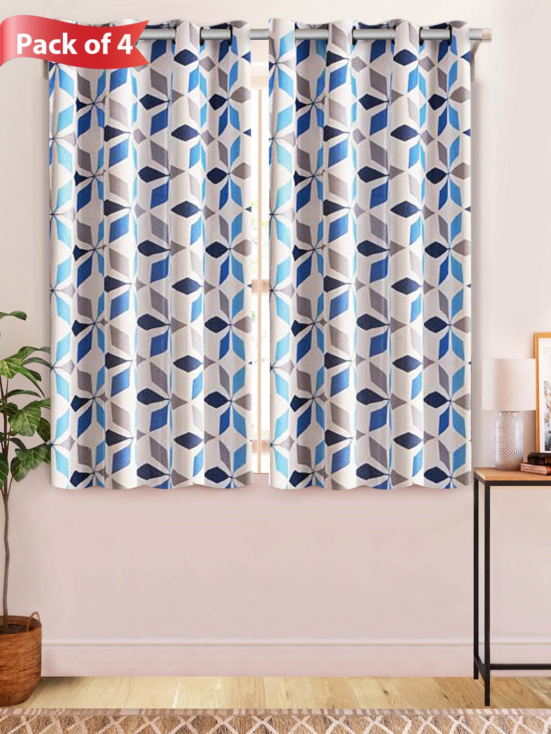 

Aura Blue & White Floral Printed Semi Transparent Window Curtains