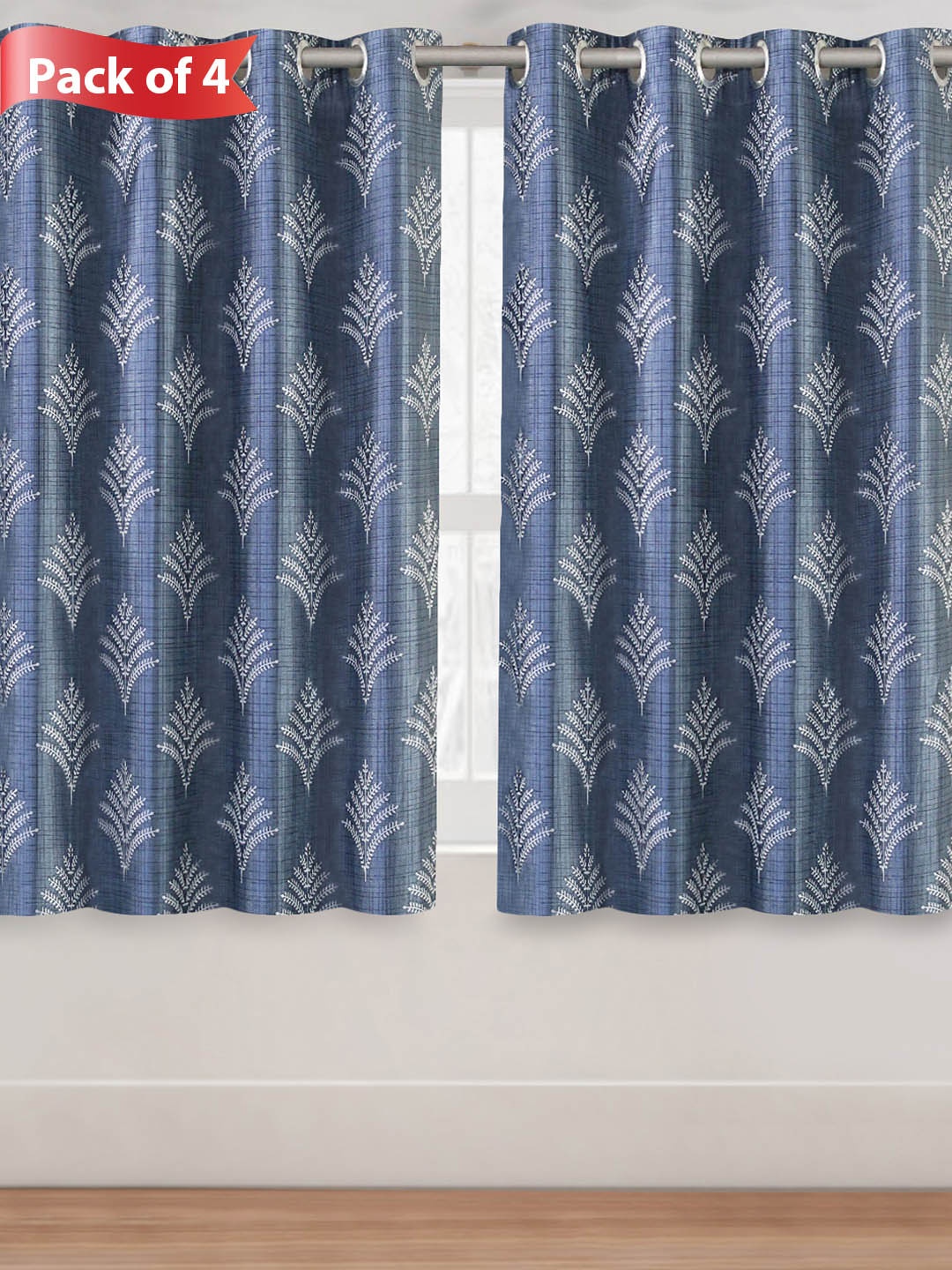 

Aura Grey & White 4 Floral Printed Room Darkening Window Curtains