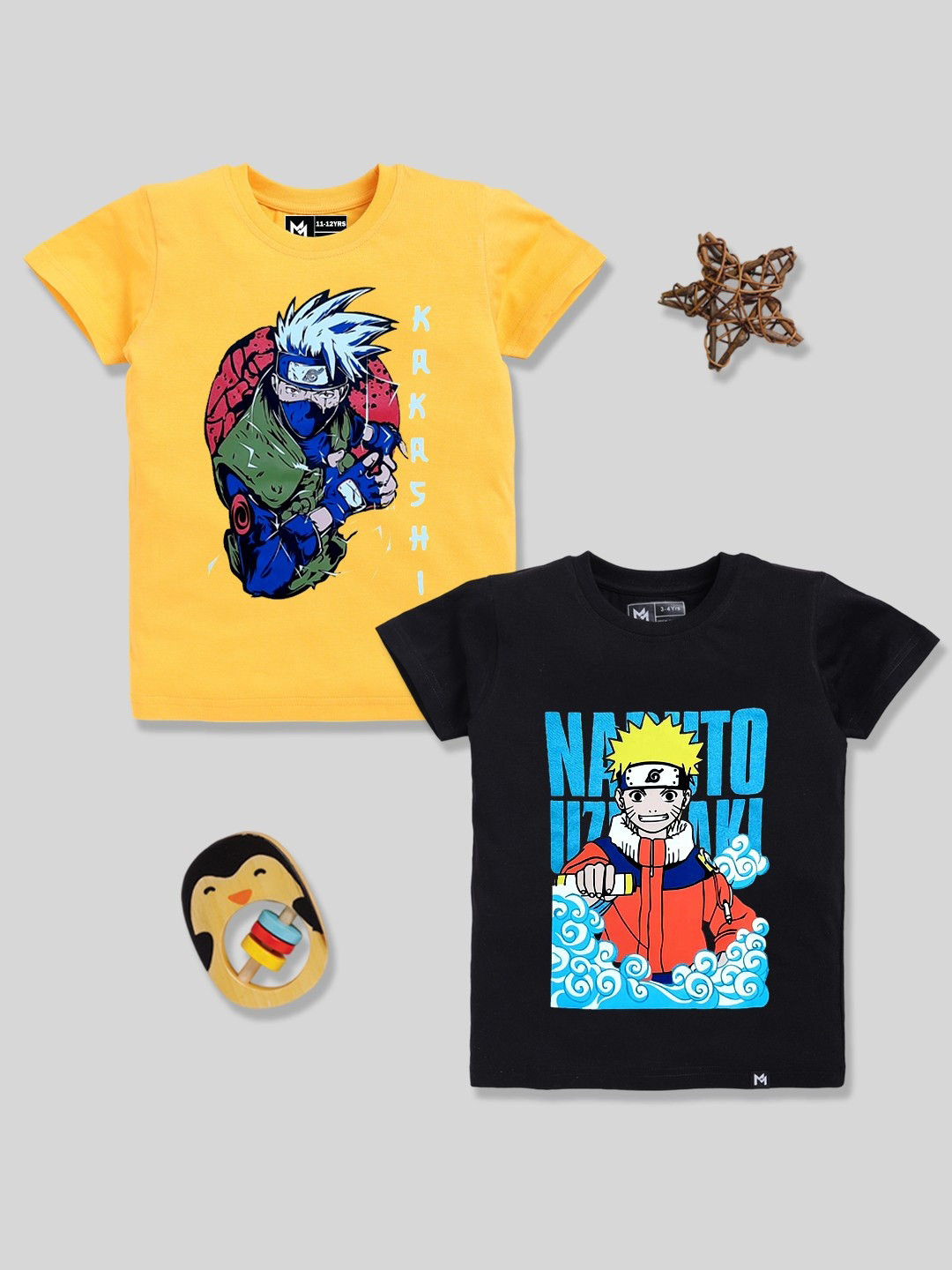 

YK X Minute Mirth Boys Pack of 2 Pure Cotton Naruto Printed T-shirt, Assorted