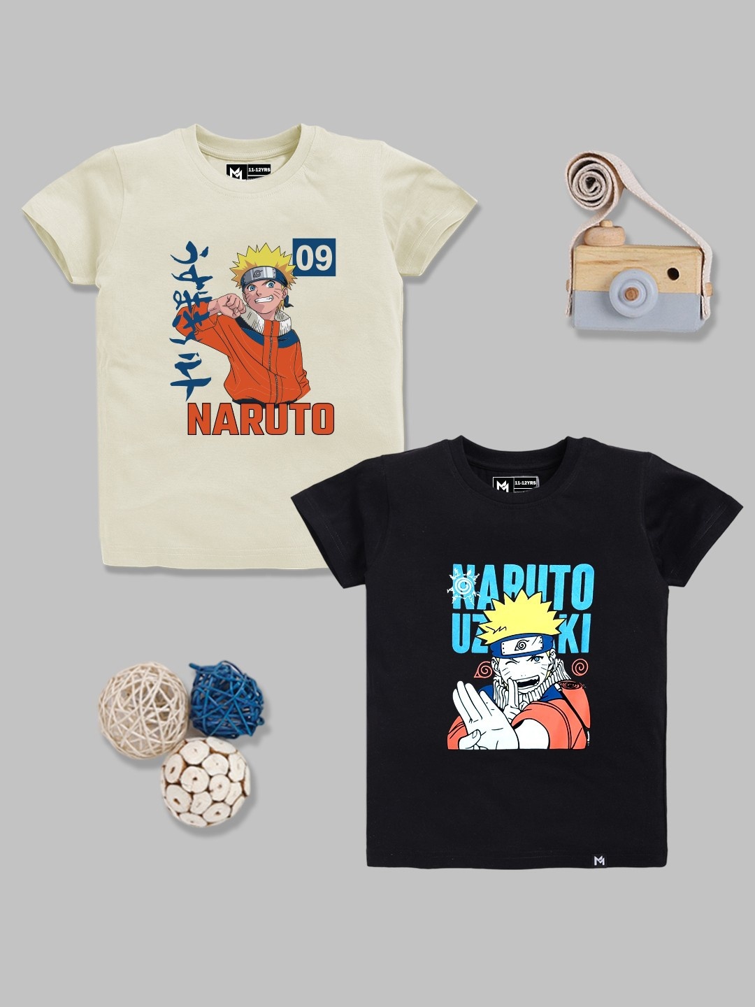 

YK X Minute Mirth Boys Pack of 2 Pure Cotton Naruto Printed T-shirt, Assorted