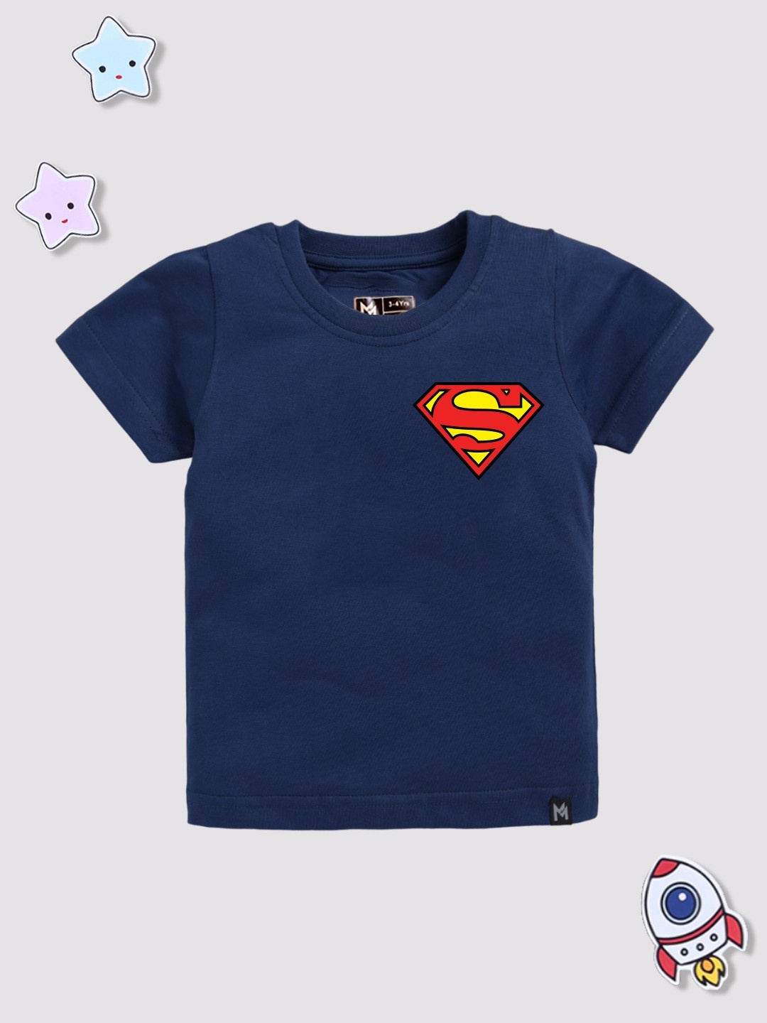 

YK X Minute Mirth Boys Pure Cotton Superman Printed T-shirt, Navy blue