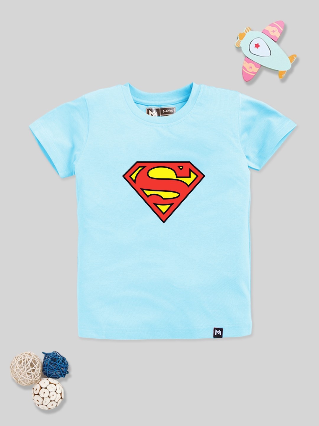 

YK X Minute Mirth Boys Superman Printed Pure Cotton T-shirt, Blue