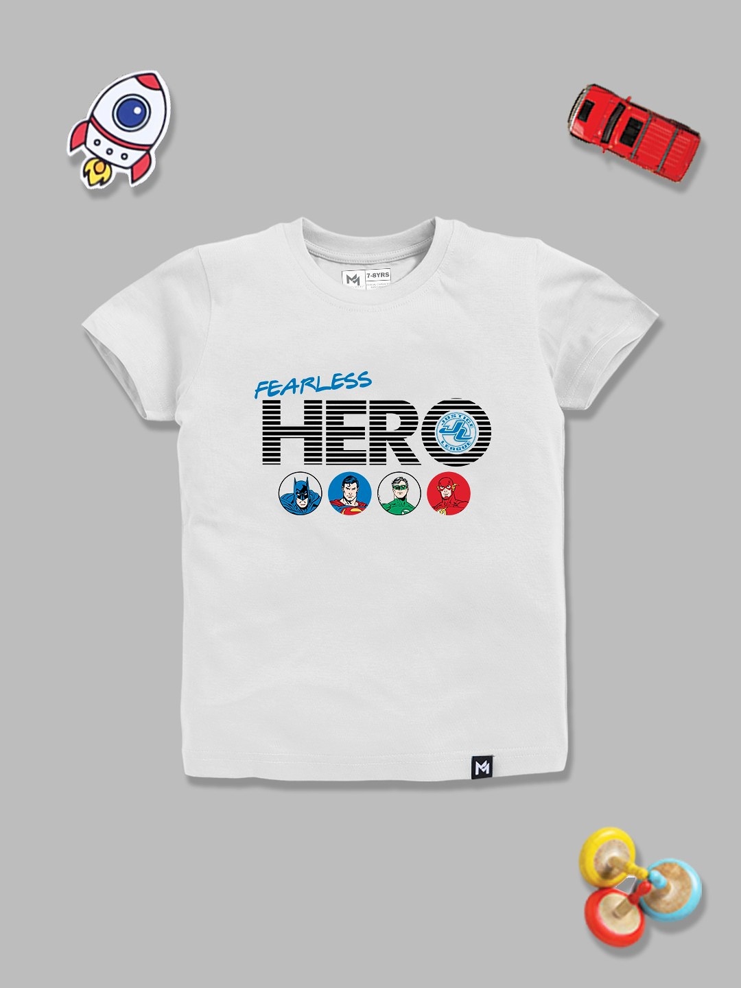 

YK X Minute Mirth Boys Justice League Printed Pure Cotton T-shirt, White
