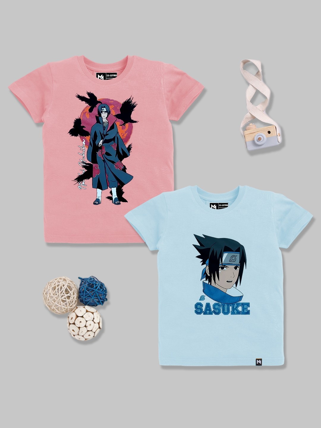 

YK X Minute Mirth Boys Pack of 2 Naruto Printed Pure Cotton T-shirt, Assorted