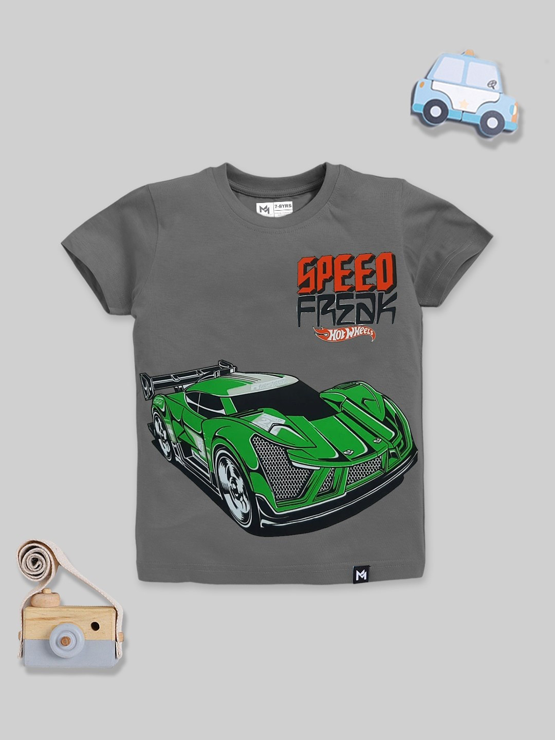 

YK X Minute Mirth Boys Hot Wheels Printed Pure Cotton T-shirt, Grey