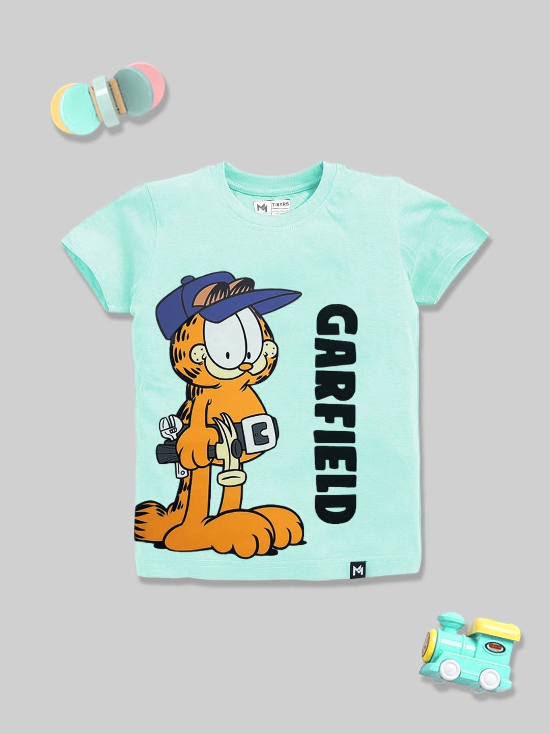 

YK X Minute Mirth Boys Garfield Printed Pure Cotton T-shirt, Green