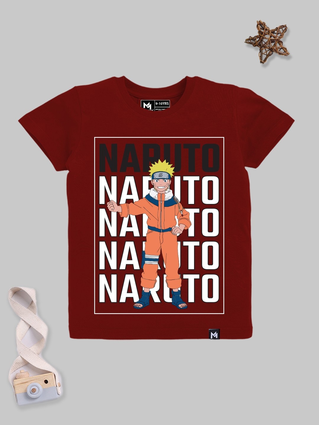 

YK X Minute Mirth Boys Naruto Printed Pure Cotton T-shirt, Maroon
