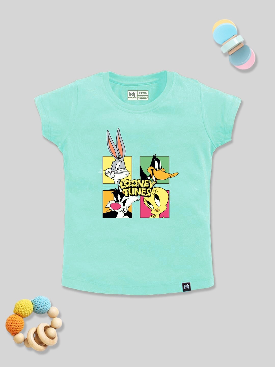 

YK X Minute Mirth Girls Looney Tunes Printed Pure Cotton T-shirt, Green