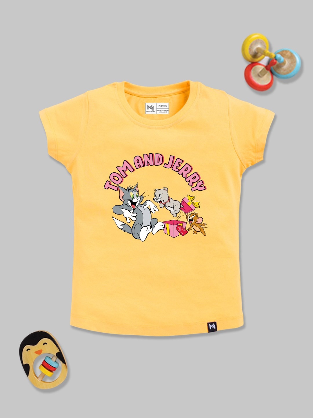 

YK X Minute Mirth Girls Tom & Jerry Printed Pure Cotton T-shirt, Yellow