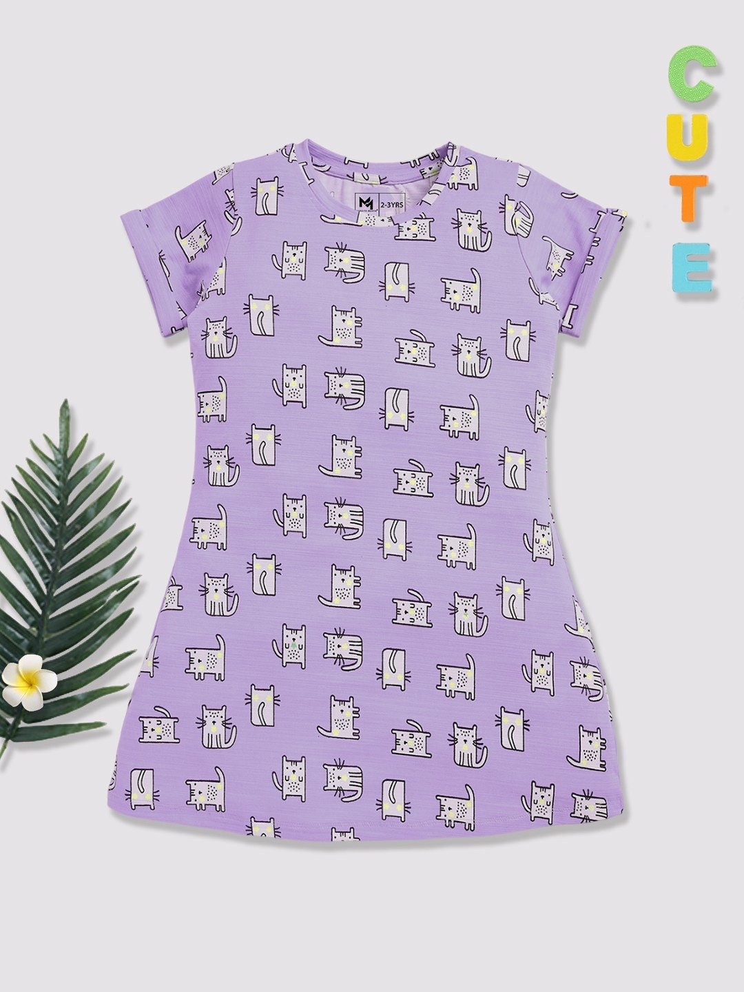 

YK X Minute Mirth Girls Printed A-Line Dress, Lavender