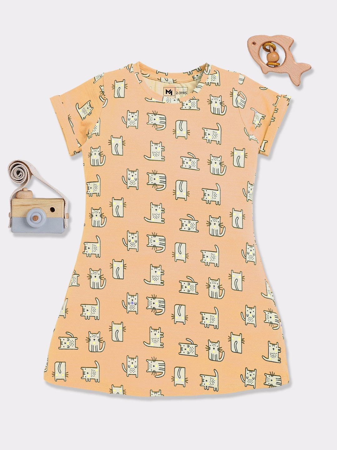 

YK X Minute Mirth Girls Animal Print A-Line Dress, Peach