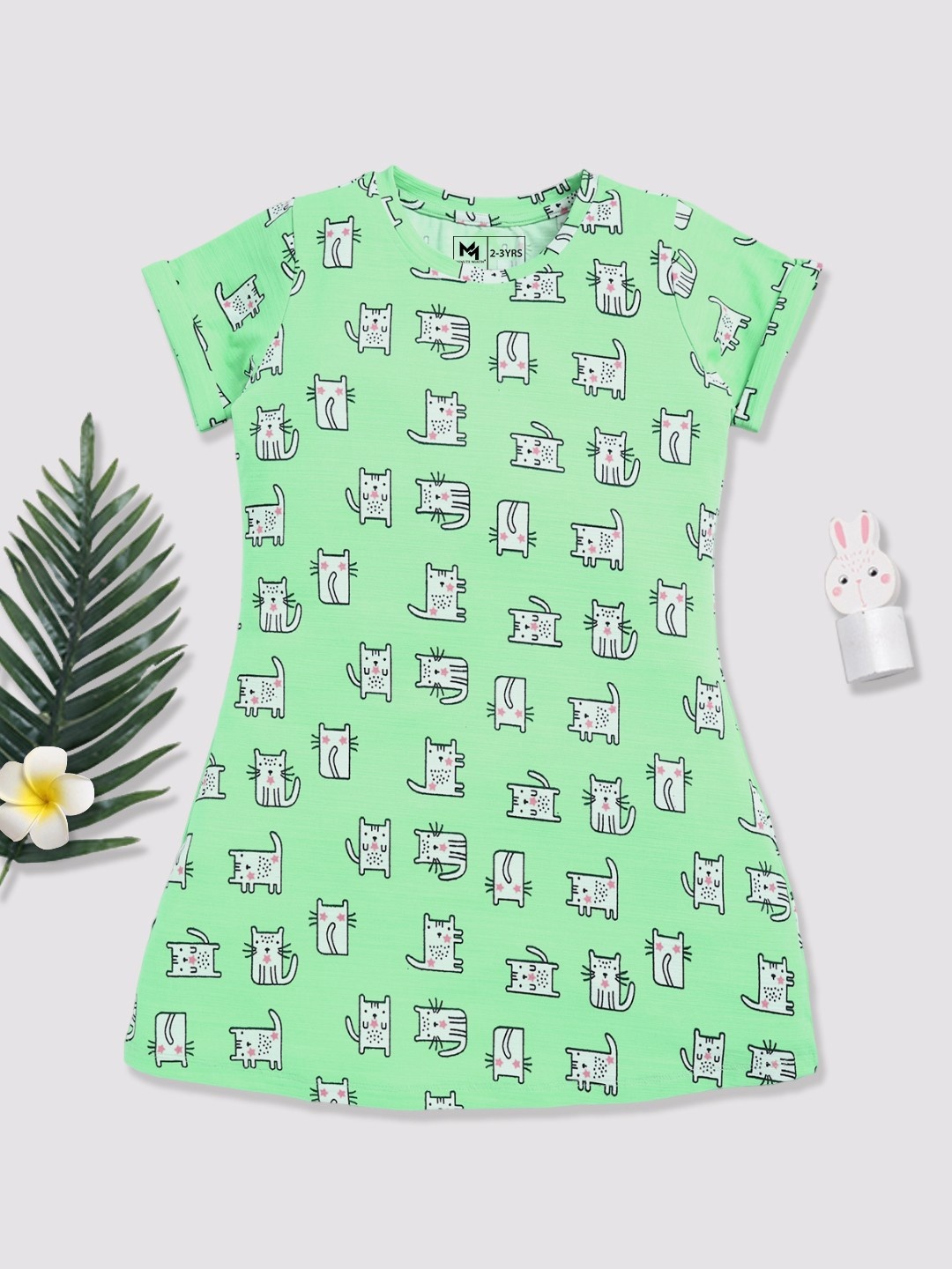

YK X Minute Mirth Girls Animal Print A-Line Dress, Green