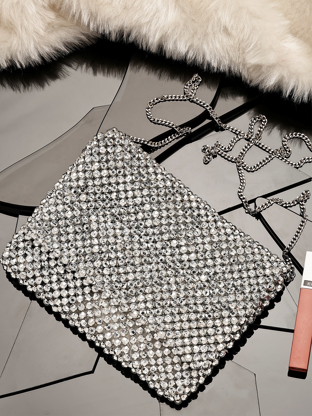 

AQUATAN Oversized Structured Shoulder Bag, Silver