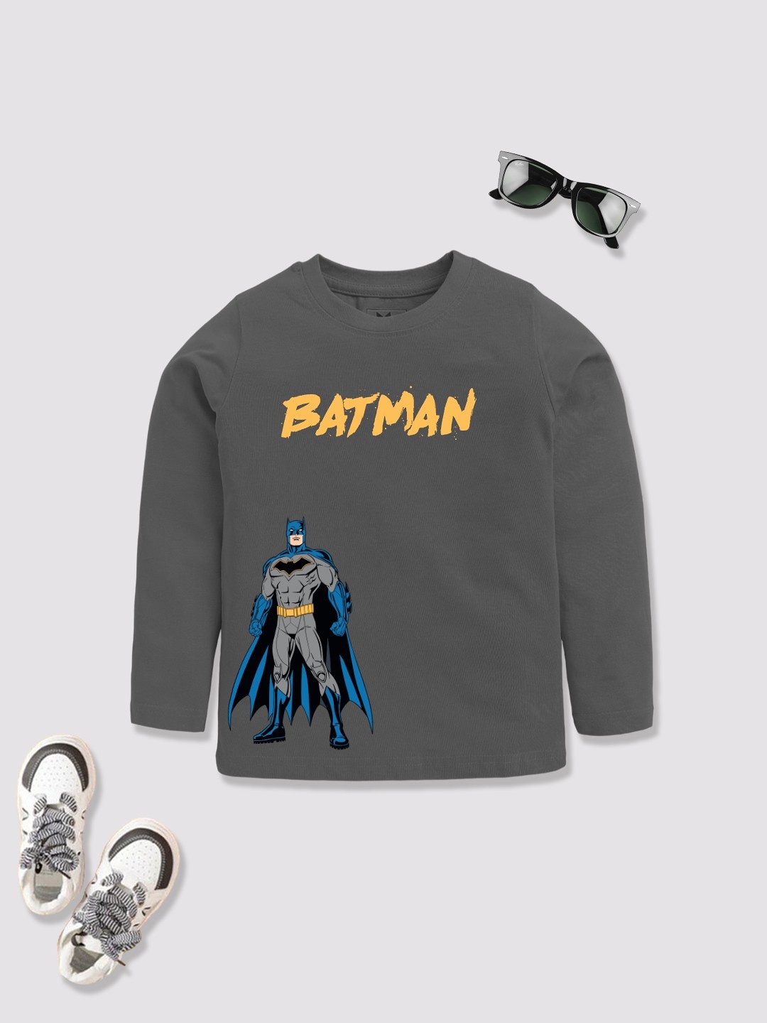 

YK X Minute Mirth Boys Batman Printed T-shirt, Charcoal