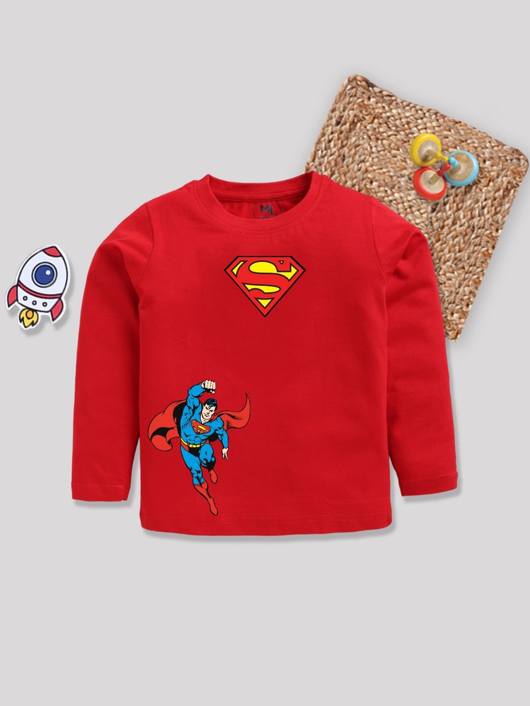 

YK X Minute Mirth Boys Superman Printed T-shirt, Red