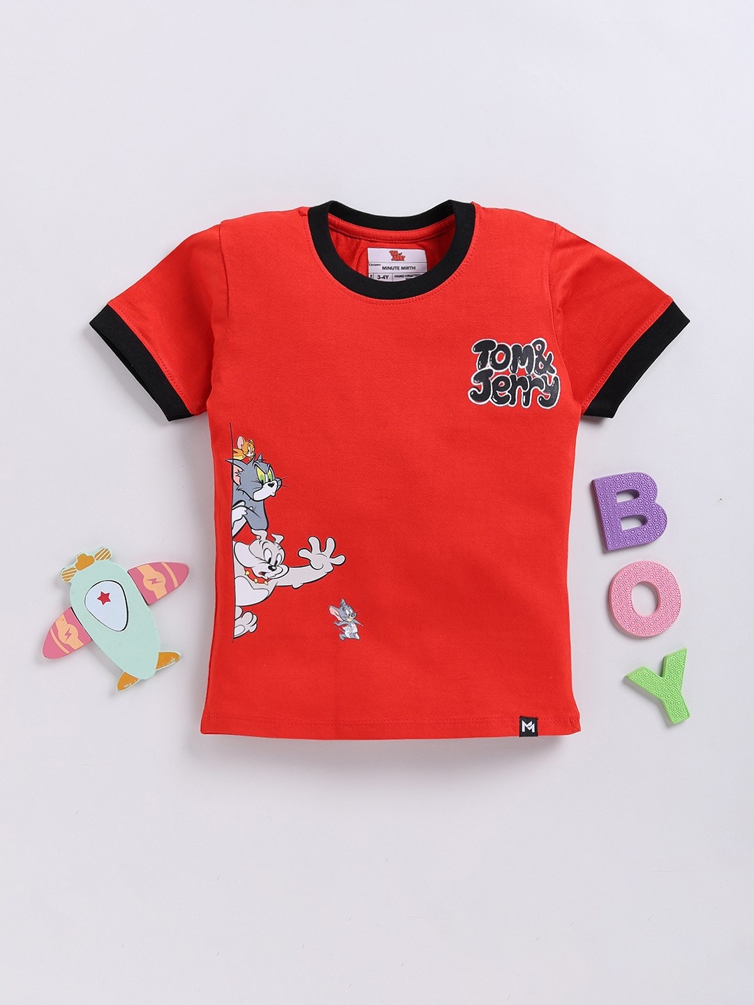 

YK X Minute Mirth Boys Tom & Jerry Printed Pure Cotton T-shirt, Red