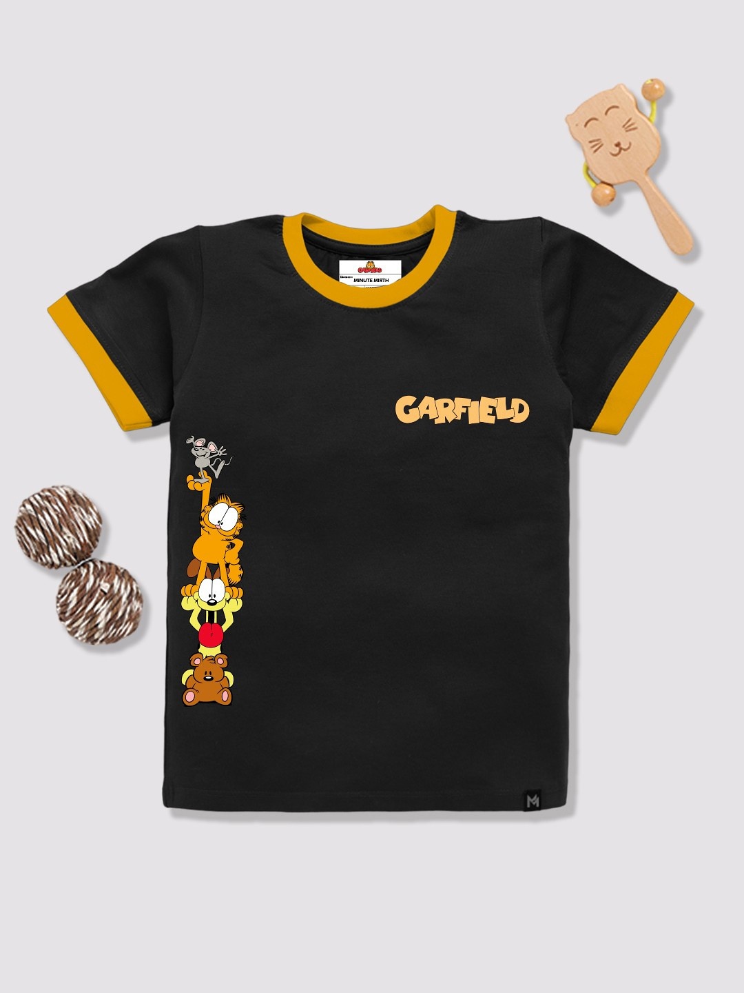 

YK X Minute Mirth Boys Garfield Garfield Printed Pure Cotton T-shirt, Black