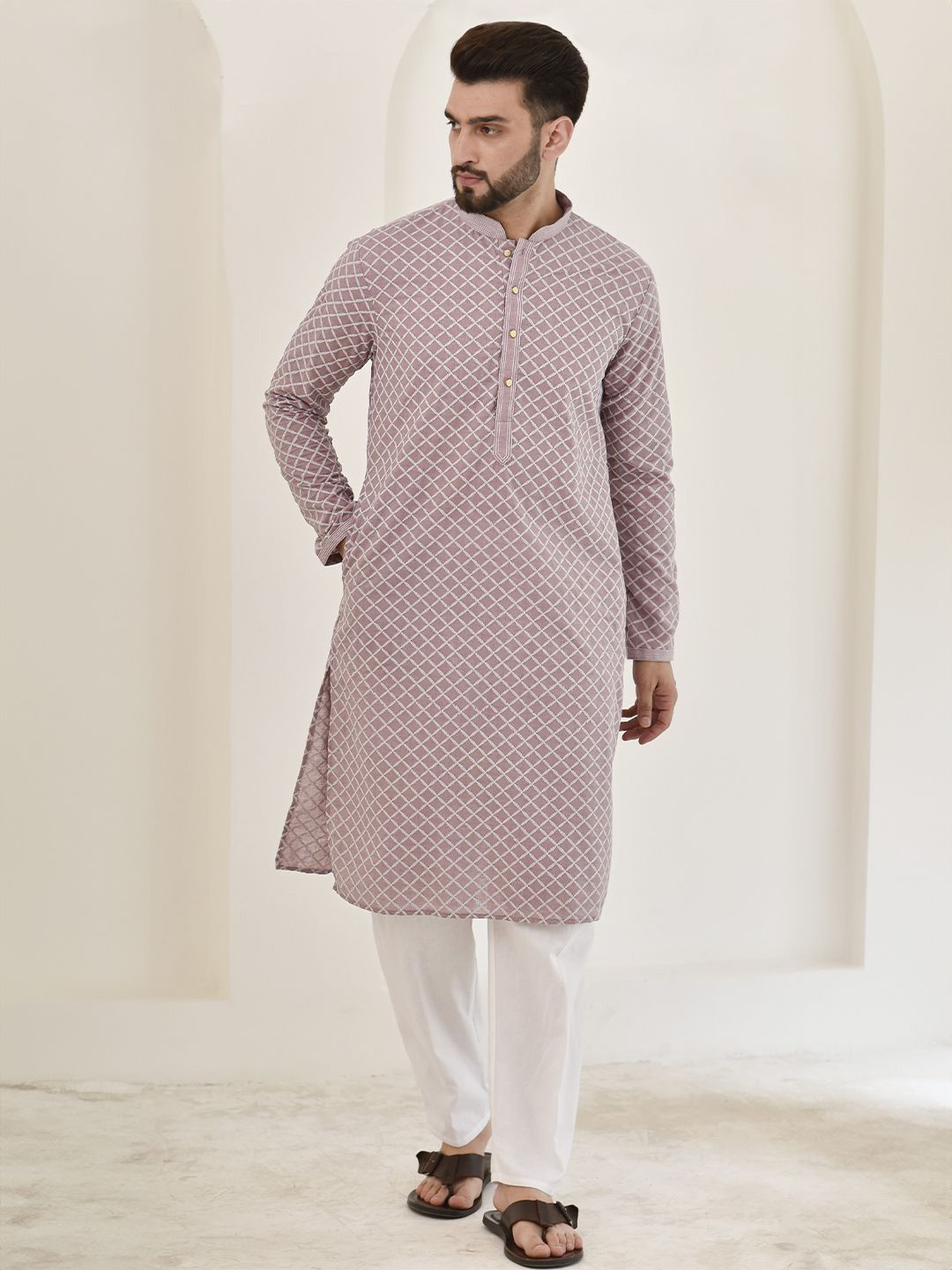 

House of Chikankari Chikankari Woven Kurta, Lavender